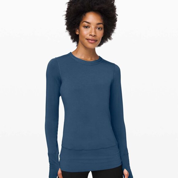 LULULEMON Rule the Day Long Sleeve Top Code Blue Stretch Jersey Soft Long Women - Picture 1 of 11